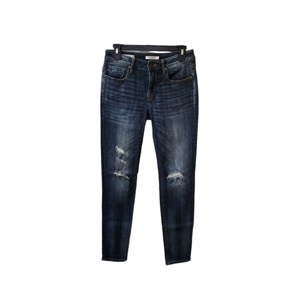 Vigoss Jagger Skinny Dark Wash Distressed Jeans Size 27